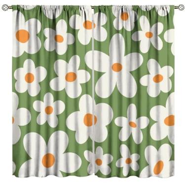 Imagem de Cortinas estilo anos 70 vintage boho retrô flores descoladas estética ingênua anos 60 meados do século cortinas blackout para quarto sala de estar cozinha café decoração (L53 x C 114 cm) x2 decoração