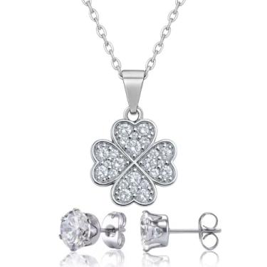 Imagem de Gargantilha Feminina Pingente Trevo Com Brincos E Cordão Aço Inox