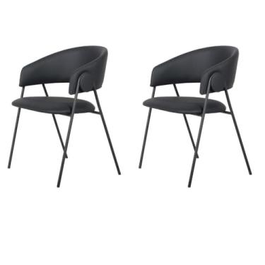 Imagem de Kit 2 Cadeiras com Braços Toulouse Júlia Mara Fratini Poliureto (pu) Preto Base Aço Carbono Preto