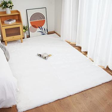 Imagem de Ghouse Tapete de pele de coelho sintética ultra macio, tapetes de área laváveis à máquina para quarto tapetes macios para sala de estar, tapete sem queda de pelego tapete branco 1,5 x 2,5 m
