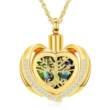 Imagem de shajwo Colar de urna de cremação de coração árvore da vida para cinzas para mulheres, homens, cinzas humanas, lembrança, pingente memorial de um ente querido, Aço inoxidável, Sem Pedra Preciosa