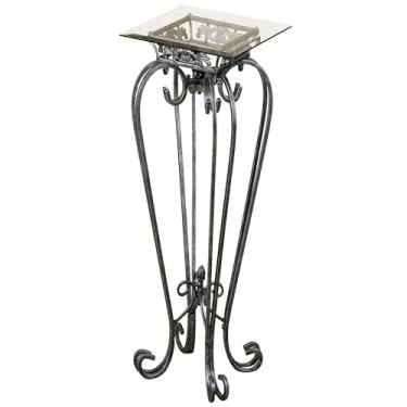 Imagem de Class Chalcedony Metal Scroll Pedestal Table - Beveled Glass - Antique Pewter - Made of Iron - Square Shaped Top - Elegant Style - Accent Furniture for Bedroom, Living Room, Desk