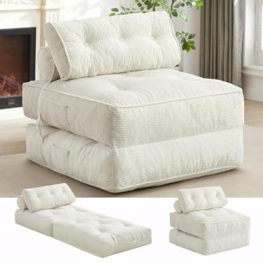 Imagem de ONBRILL Sofá cama dobrável, cadeira conversível para adultos, veludo cotelê portátil 4 em 1 cadeira dobrável para espreguiçadeira, sofás para sala de estar, solteiro, bege