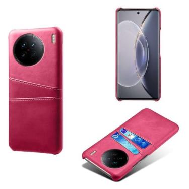 Imagem de Capas Compatível com VIVO X90,Caso de couro PU-Tampa de telefone a prova de choque com 2 slots de cartão,Proteção anti-impressão digital e anti-gota-Rose Red
