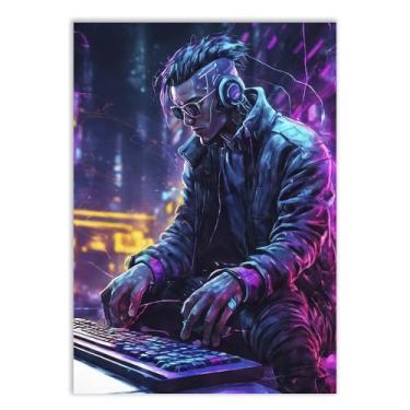 Imagem de Placa Decorativa Hacker Retro Futurista Cyberpunk Decoração Poster Quarto Sala