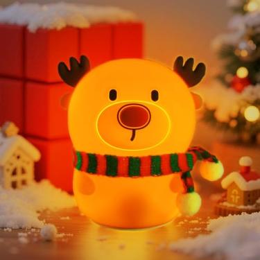 Imagem de Luz noturna de silicone de rena fofa para crianças – controle de toque, lâmpada de cabeceira de LED branca quente, luz de berçário macia recarregável para bebês meninas e meninos, decoração de