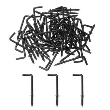 Imagem de YELARXI Ganchos de parafuso em forma de L de aço carbono 7 formas de medalha de ângulo reto, 3,5 cm, adequado para pendurar em casa, local de trabalho, escritório (60 peças, preto)