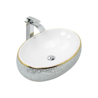 Imagem de Kit Cuba Pia Louça Cerâmica Banheiro C/Torn E Vál Cromada 50 - Smart N