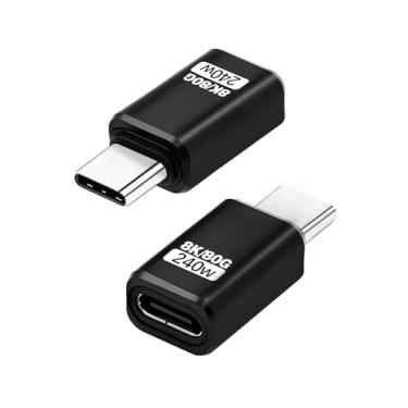 Imagem de Duttek Adaptador 80G 240W USB C macho para fêmea, conector adaptador extensor USB C compatível com cabo Thunderbolt 5 para Steam Deck, ROG Ally, Switch, notebook, PC, tablet, telefone, pacote com 2