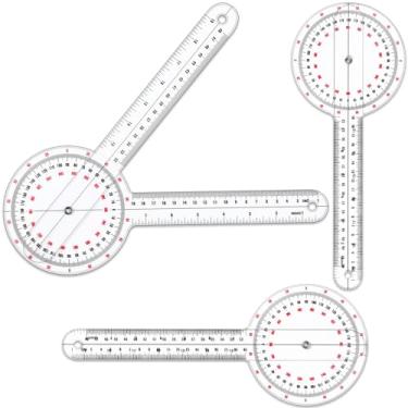 Imagem de Zonon 3 peças goniômetro transparente ortopédico régua angular plástico 360 graus transparente transferidor fisioterapia para ferramenta de medição, régua angular, treinamento esportivo (12 polegadas)