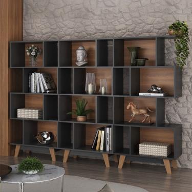 Imagem de Estante para Livros 12 Nichos Grafite/Nogal Cj-008 - Hecol Móveis