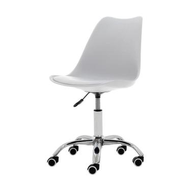 Imagem de Cadeira Office Giratória Saarinen Com Altura Ajustável Para Escritório E Estudo Branca