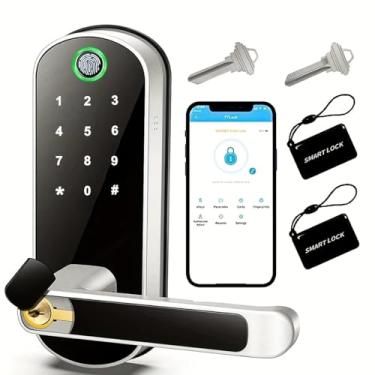Imagem de Fechadura Digital Externa à Prova d'Água IP67, Fechadura Eletrônica para Portão Externo com Biometria e Senha, Maçaneta Inteligente TTLock com Controle por App Bluetooth, Cartão e Chave (Prateado)