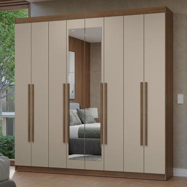 Imagem de Guarda-Roupa Casal 8 Portas Batentes com Espelho Rustic/Crema/Rustic Netuno Madesa