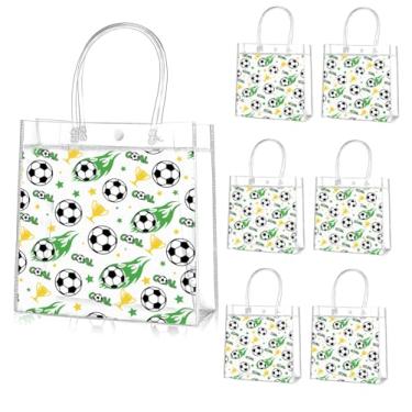 Imagem de oyhqes Bolsa de presente transparente de futebol com alças tema esportivo PVC para lembrancinhas de festa a granel 20 peças para presentes de aniversário de equipe, 20 x 20 x 6 cm