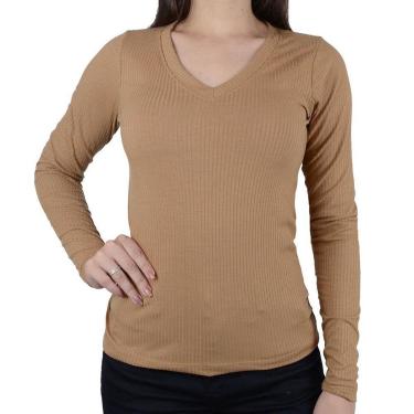 Imagem de Blusa Feminina LZT Canelada Gola V Baunilha - 5058-Feminino