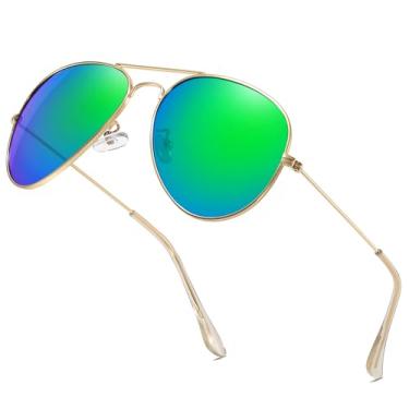 Imagem de aisswzber Óculos de sol clássico aviador polarizado para homens e mulheres, armação de metal, proteção UV400, leve para dirigir ao ar livre, Verde, Green