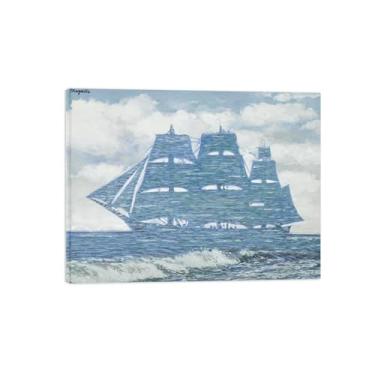 Imagem de LXURY Pintura famosa em tela - Impressão em tela com moldura de madeira - Reproduções de imagens em tela - Barco - Pôster de arte para decoração de casa 70 x 90 cm 28 x 35 polegadas emoldurado