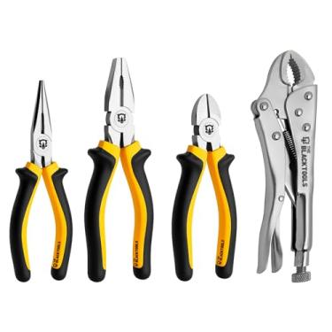 Imagem de Kit Jogo De Alicates Jogo Ferramenta Utilidades Variadas Corte Bico Universal Pressão 4 Peças Bka400 The Black Tools