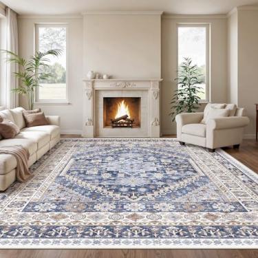 Imagem de Tapetes de 3 x 4 m zesthome Resistente a manchas, ultrafinos para sala de estar, quarto, fundo antiderrapante, decoração de casa, tapete grande (azul/bege, 3 x 4 m)