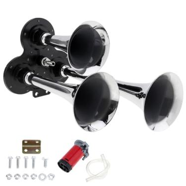 Imagem de DriSentri Buzina de caminhão para picape, buzina de trem super alta de 12 V para caminhão, buzina de ar tripla trompete com compressor para veículos, caminhões, trens, carros, barcos
