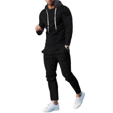 Imagem de Fatos De Treino Masculinos Outono Com Cordão Terno Esportivo Fitness Jogging Suit Cor Sólida Hoos Sports Jackets, A-Black1, 3XL