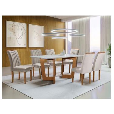 Imagem de Conjunto Sala de Jantar Dubai Tampo de Vidro/MDF 170x90 com 6 Cadeiras Dubai Cinamomo/Off