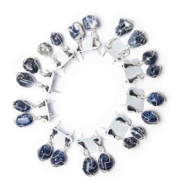 Imagem de 05 Brinco Cesta Amarrada Pedra Sodalita Azul Prateado