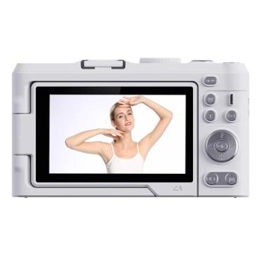 Imagem de Zopsc Câmera Digital 4K de 48MP Com Tela Flip de 3 "de 180 °, Zoom Digital 18x, Câmera de Vlogging Portátil Anti Shake Flash, Câmera de Vídeo de Vídeo Fotográfica para Viagem (Branco)
