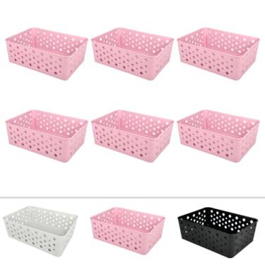 Imagem de Cesto Organizador Kit 6 Pcs Para Lavanderia, Cozinha, Quarto, Banheiro, Sala, Escritório, Resistente (Rosa)