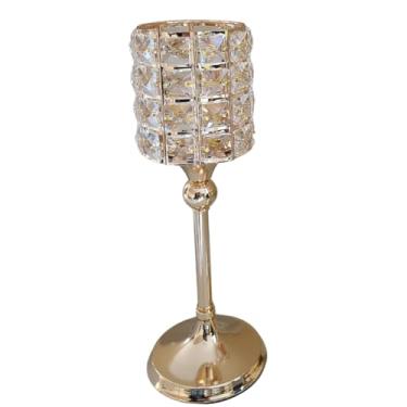 Imagem de Castiçal Decorativo Âmbar com Cristais, 32cm, Porta Vela de Vidro para Mesa