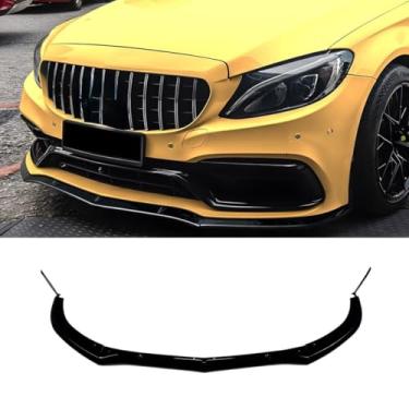 Imagem de Spoiler do para-choque dianteiro do carro peça de modificação do difusor de lábios compatível com C-Class W205 S205 2015-2022 C63 AMG protetor de para-choque (preto brilhante)
