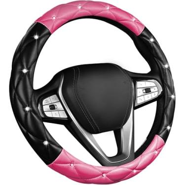 Imagem de Capa de volante de carro brilhante, capa de roda automotiva de couro macio antiderrapante de 38 cm, strass de cristal para mulheres e meninas, acessórios de decoração universal para carro (preto +