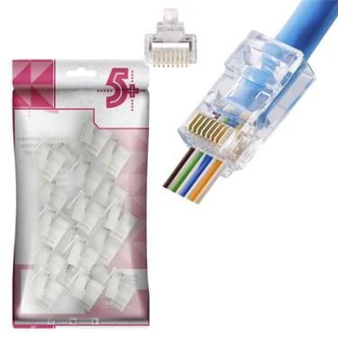 Imagem de Conector Plug Rj45 De Passagem Vazado 8x8 Cat6 100 Unidades