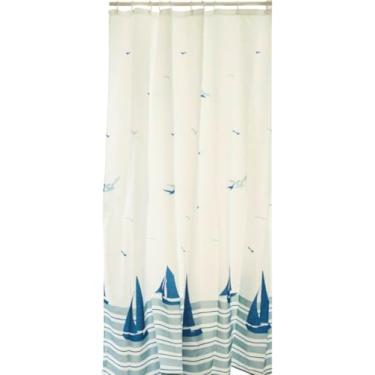 Imagem de Cortina Box Banheiro Poliéster Com Ganchos 198x180cm Div Est (198cm x 180cm, Barco azul)