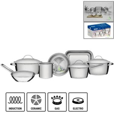 Imagem de Jogo de Panelas Tramontina Inox Allegra 7 Peças Fundo Triplo Indução F