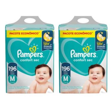Imagem de Kit 2 FRALDAS PAMPERS IINFANTIL CONFORT SEC M COM 196 unidades