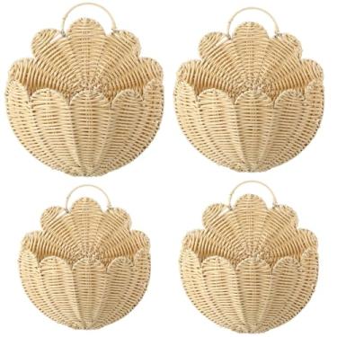 Imagem de Domensi 4 cestos de parede de vime recortados para pendurar, 4 tamanhos diferentes, plástico tecido à mão, suporte de armazenamento original, decoração recortada para berçário, casa, banheiro