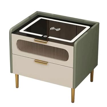 Imagem de Mesa de cabeceira com 4 cores opcionais e 2 gavetas para quarto, mesa de cabeceira inteligente com luzes ajustáveis