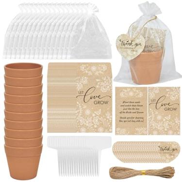 Imagem de Cinrobiye 50 conjuntos de lembrancinhas de casamento Let Love Grow para convidados (semente não incluída) com etiquetas e etiquetas Vaso de flores para chá de panela, lembrancinhas de casamento a