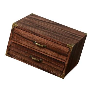 Imagem de Kokiya Organizador de mesa de madeira, caixa de armazenamento de mesa, várias gavetas, bandeja de maquiagem, organizador de mesa decorativo para penteadeira, 24x18x13cm