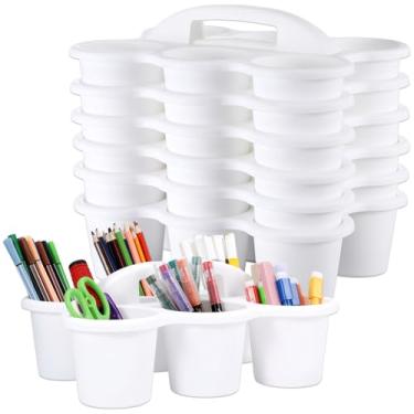 Imagem de Pacote com 6 suportes para sala de aula com alça de plástico, organizador de armazenamento com 6 compartimentos, porta-copos para bebidas, caixa de armazenamento portátil para lápis, giz de cera