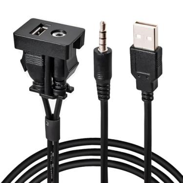 Imagem de Anina - Cabo de extensão auxiliar auxiliar auxiliar de painel automotivo de 3,5 mm macho para fêmea para Toyota, porta quadrada, adaptador de plugue de montagem em painel USB, cabo de montagem USB