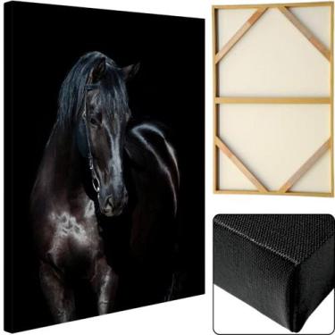 Imagem de Quadro Grande Cavalo Corcel Negro Tela De Madeira E Tecido Grande 60x9