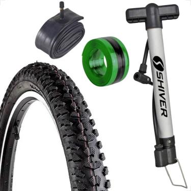 Imagem de Pneu bicicleta Levorin Excess aro 26 x 1.95 Cravudo banda leve + Camara bico grosso + Bomba + fita