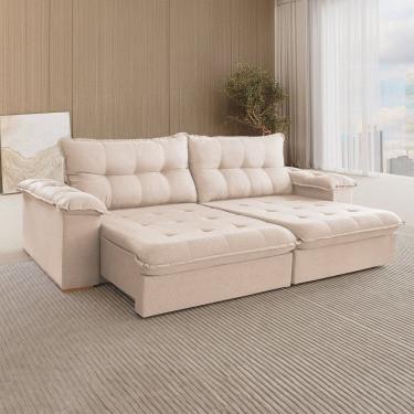 Imagem de Sofá Retrátil 5 Lugares 290cm Linho Muriaé Bege