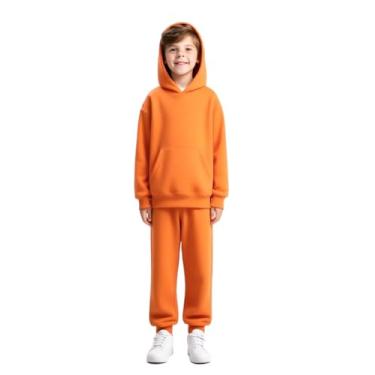 Imagem de XonyiCos Conjunto de moletom laranja para cosplay para crianças de 5 a 16 anos, bigode e sobrancelhas falsas | Conjunto de fantasia de Halloween, Laranja, XXL(12-13 Years)