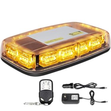 Imagem de MIRUNNY Luzes estroboscópicas âmbar com base magnética, luz estroboscópica de emergência recarregável sem fio 48 LED, luz intermitente de teto de 12 V a 24 V para carros, caminhões, veículos