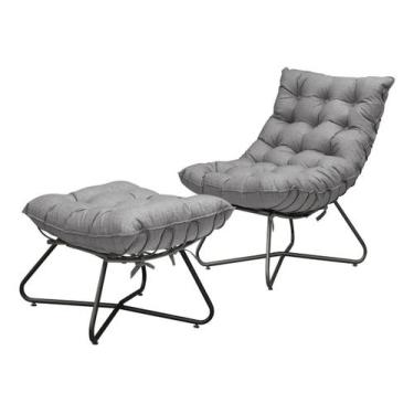 Imagem de Poltrona Com Puff Costela Aramada Eva Preta- Linho Cinza - F Pnedo Sto