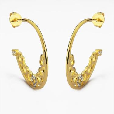 Imagem de Brinco Argola Corações Com Zircônias Folheada A Ouro 18K - Atraktiva J